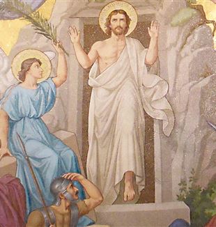 De Opstanding van Jezus, detail mozaïek, Basiliek Notre-Dame-du-Rosaire, Lourdes
