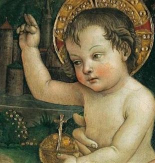 Een detail van Pinturicchio's “Het Kind Jezus van de Handen”