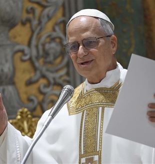 Paus Leo XIV tijdens de Missa Pro Ecclesia met de kardinalen in the Sixtijnse Kapel (Ansa/Epa/Vatican Media)