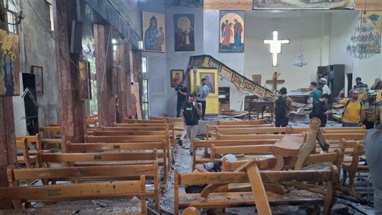 De Grieks-orthodoxe kerk van Mar Elias in Damascus, na de aanslag (©Ansa/Foto door Balkis Press/ABACAPRESS.COM)