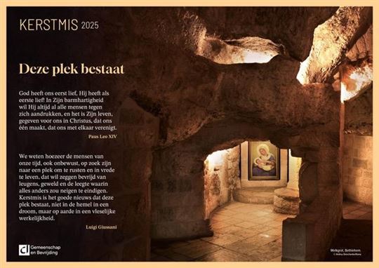 De Kerstposter van CL 2025. Melkgrot, Bethlehem.(©Andrey Shevchenko/Alamy)