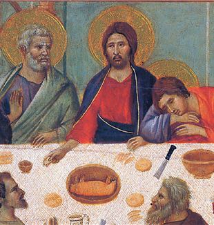 Duccio di Buoninsegna (ca. 1260 - 1318), Majesteit (verso), Het Laatste Avondmaal. Museo dell'Opera della Metropolitana, Siena, Italië. Foto: © Artefact/Alamy