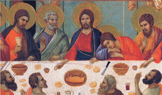 Duccio di Buoninsegna (ca. 1260 - 1318), Majesteit (verso), Het Laatste Avondmaal. Museo dell'Opera della Metropolitana, Siena, Italië. Foto: © Artefact/Alamy